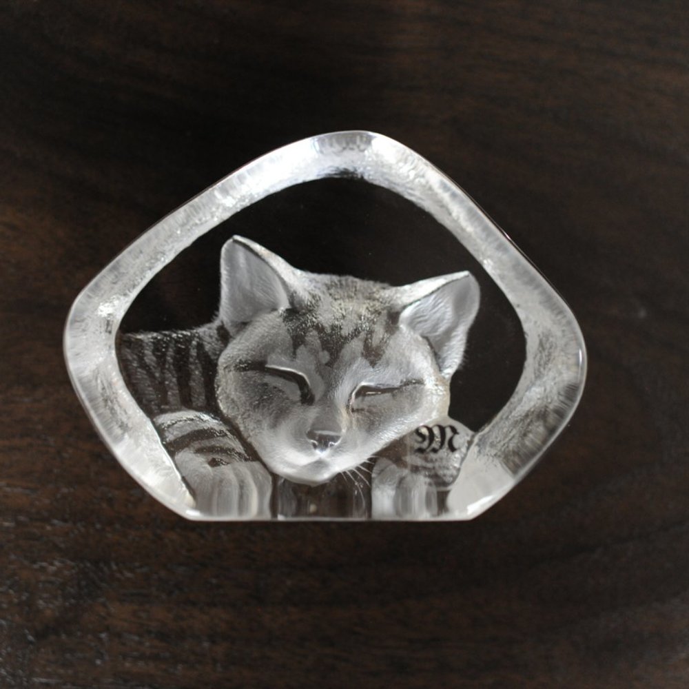 Sleeping Cat Crystal Paperweight